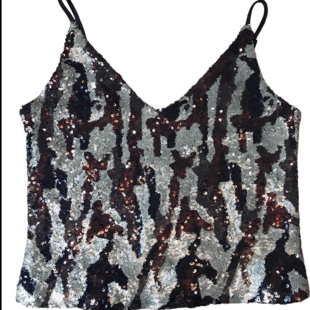 NWOT Le Superbe Burgundy Silver Gold Black Sequin beaded Cami Tank Top XS